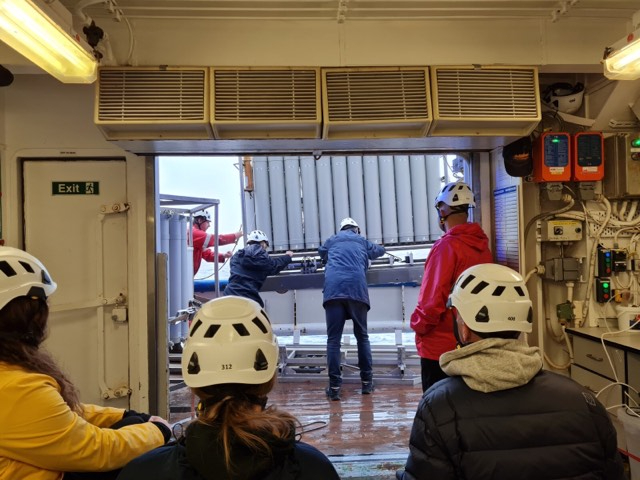 Trace metal team (Patrick, Rob, and Rebecca) are deploying the trace metal clean rosette (costum built by NIOZ and usually referred to as UCC)