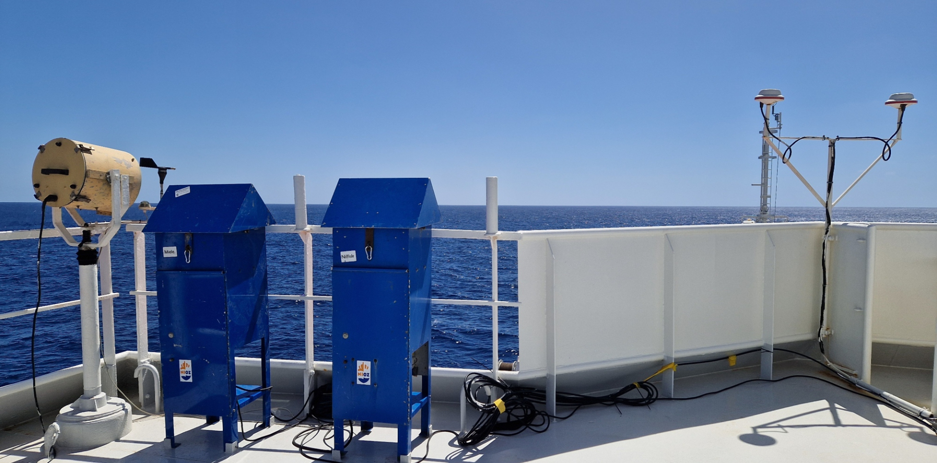 Two high-volume dust collectors on the top deck of RV Pelagia