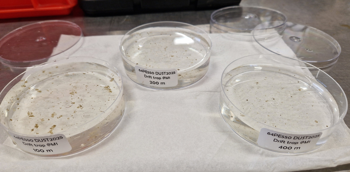 Results from the drifting traps collecting material at three different depths in the ocean