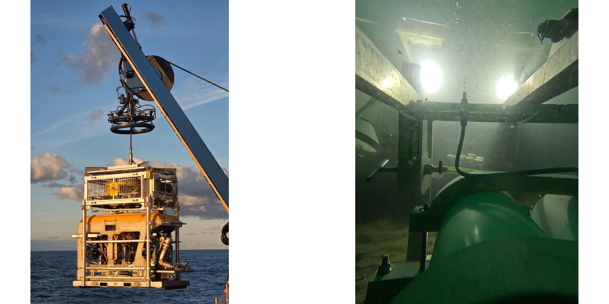 Left: ROV above water. Right: The bubble generator under water.