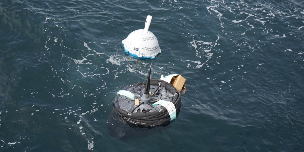 Drifter in the water after deployment. Photo: Femke de Jong, NIOZ.