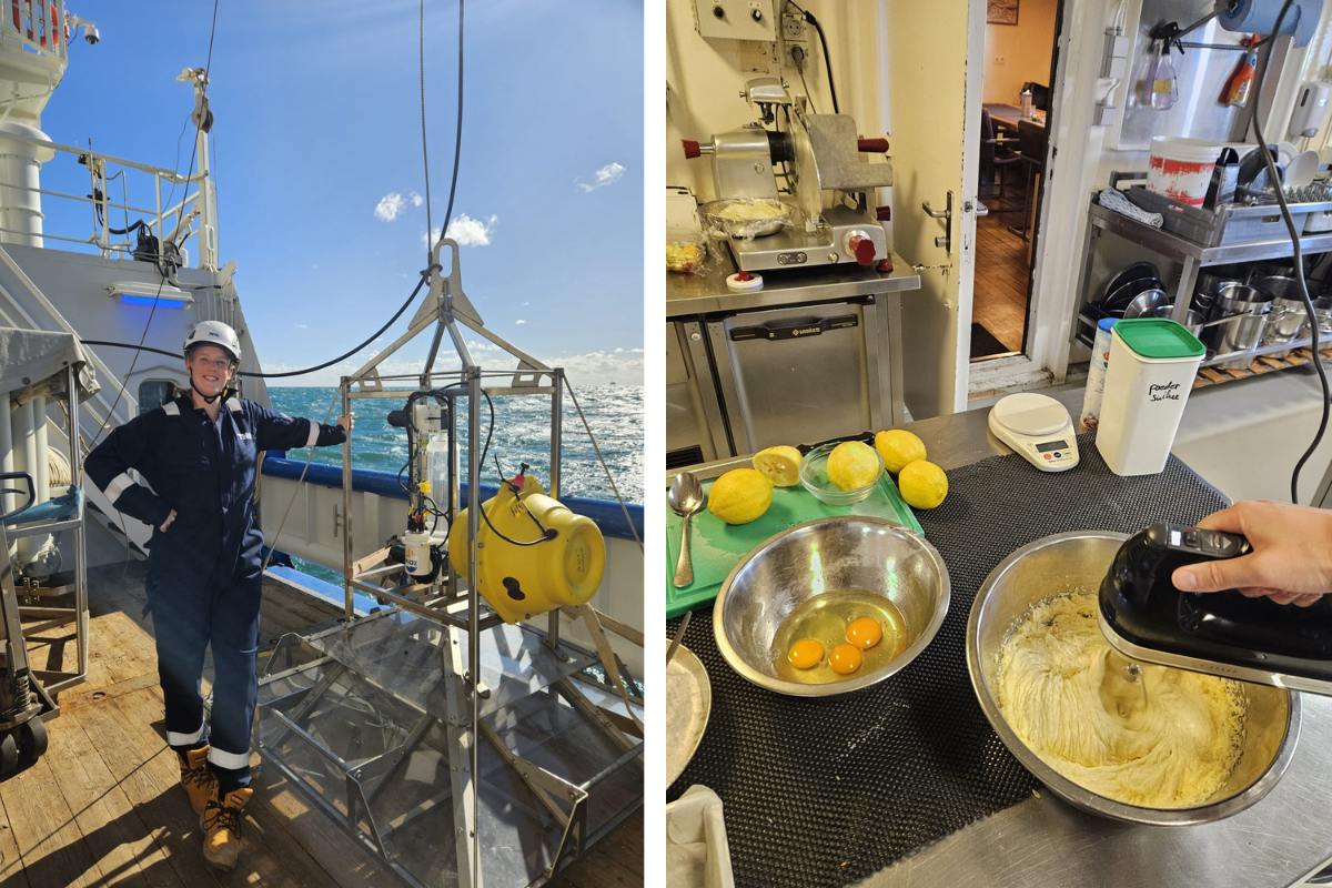 Rosanne on deck (left) and in the galley (right) 