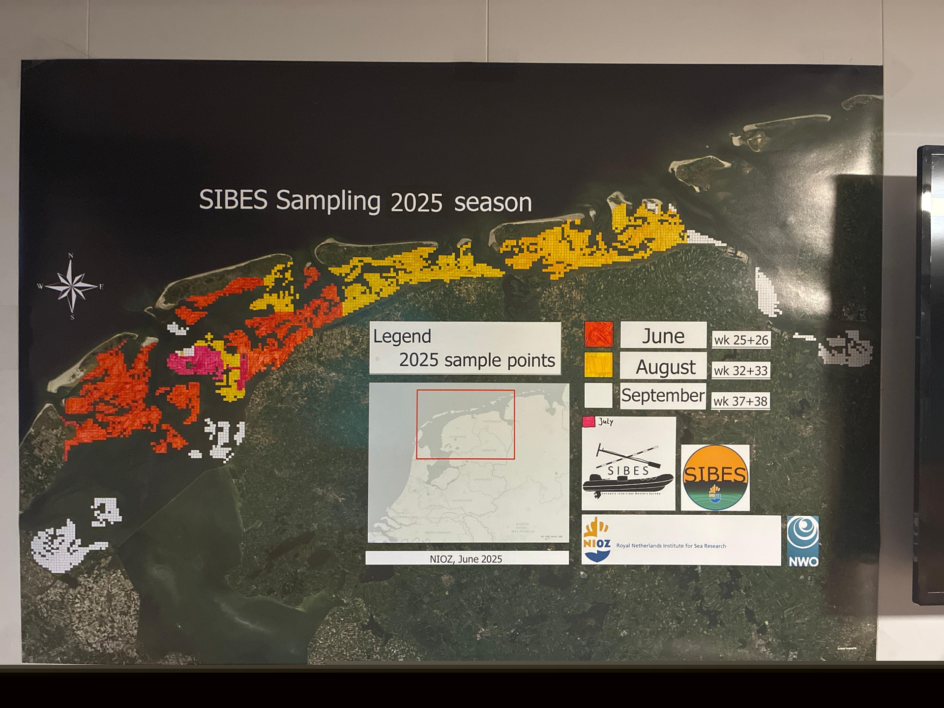 The map of the Wadden Sea showing what has been sampled (Photo: Suzan de Wit)