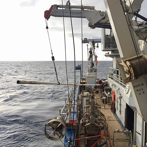 The recovered piston core when it was lifted on deck. 