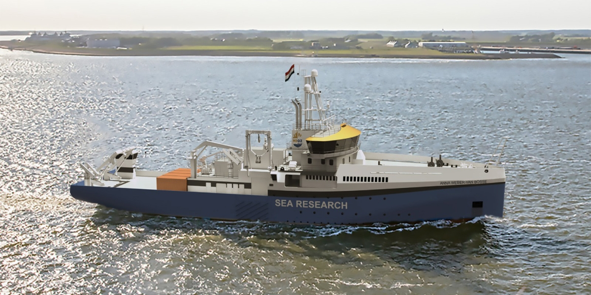 Artist impression van het nieuwe onderzoekship de RV Anna Weber-van Bosse.