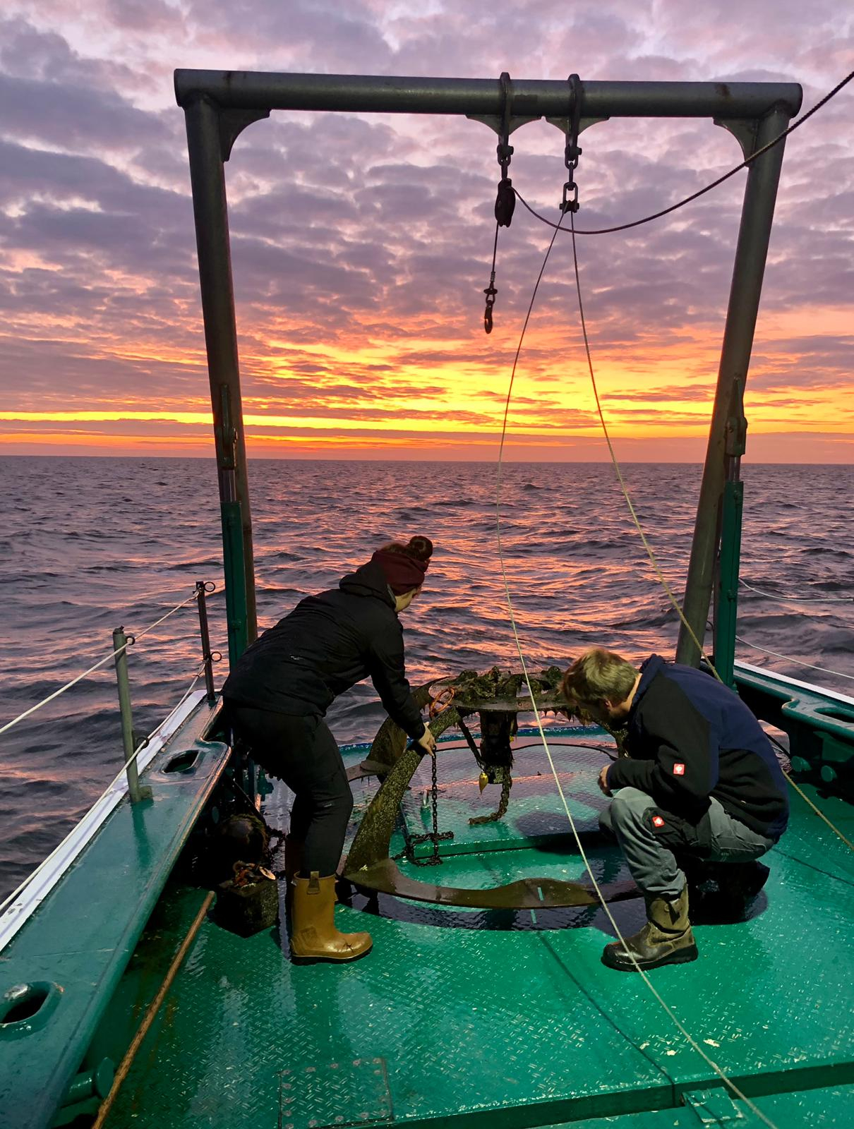 Sunrise on the afterdeck of the RV Stern during Waddenmozaïek (by Wim Jan Boon 2021)